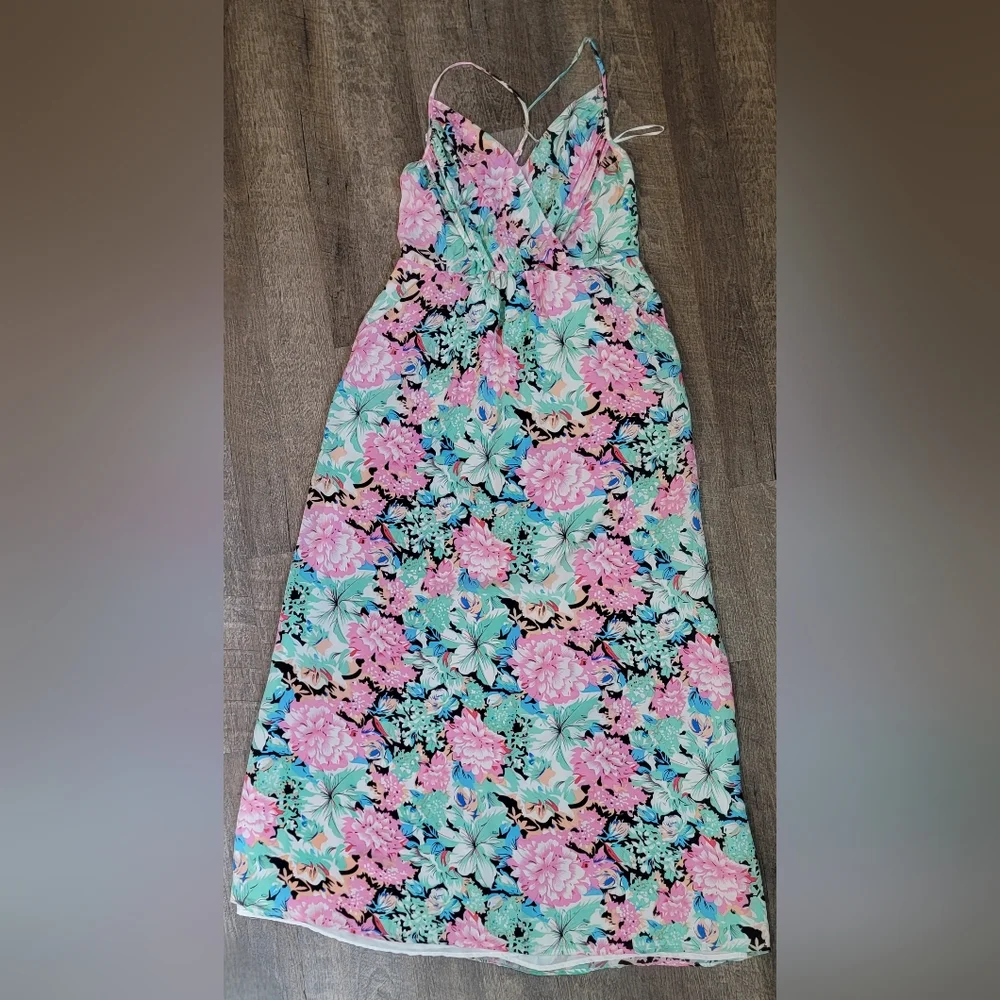 Yumi Kim X Revolove Pastel Paridise Maxi Dress Womens S Pink & Mint 100% Silk - Picture 5 of 14